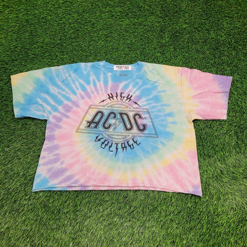 ACDC High-Voltage Crop-Top Shirt Womens XL 23x20 Swirl Tie-Dye